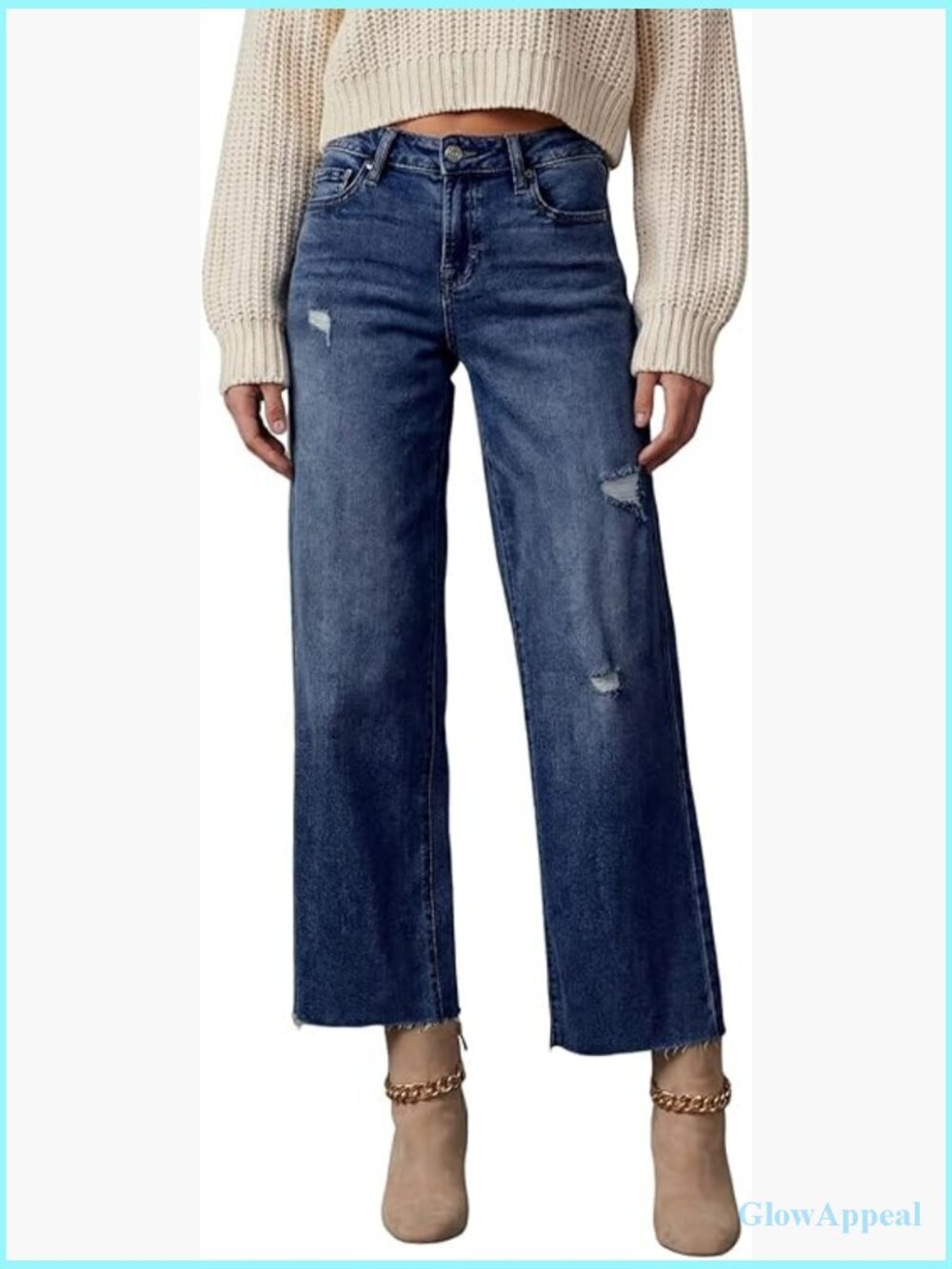 High Waist Baggy Wide Leg Denim Jeans 8 Points Length Stretch